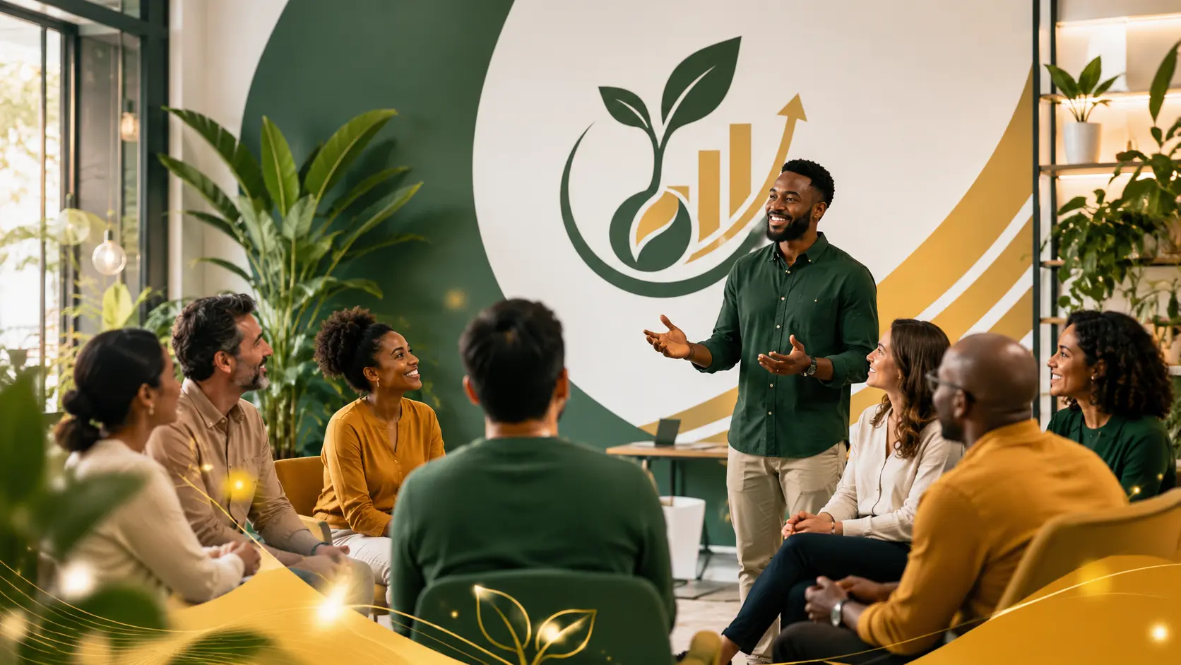 A facilitator leading a small group financial education workshop